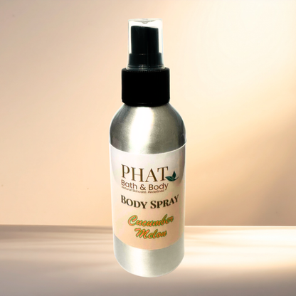 Body spray bottle labeled 'PHAT Bath & Body' on a gradient background