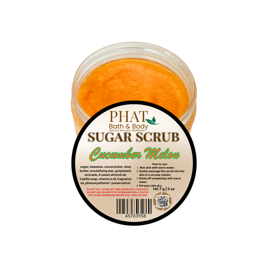 Jar of Phat Bath & Body Cucumber Melon sugar scrub on a white background