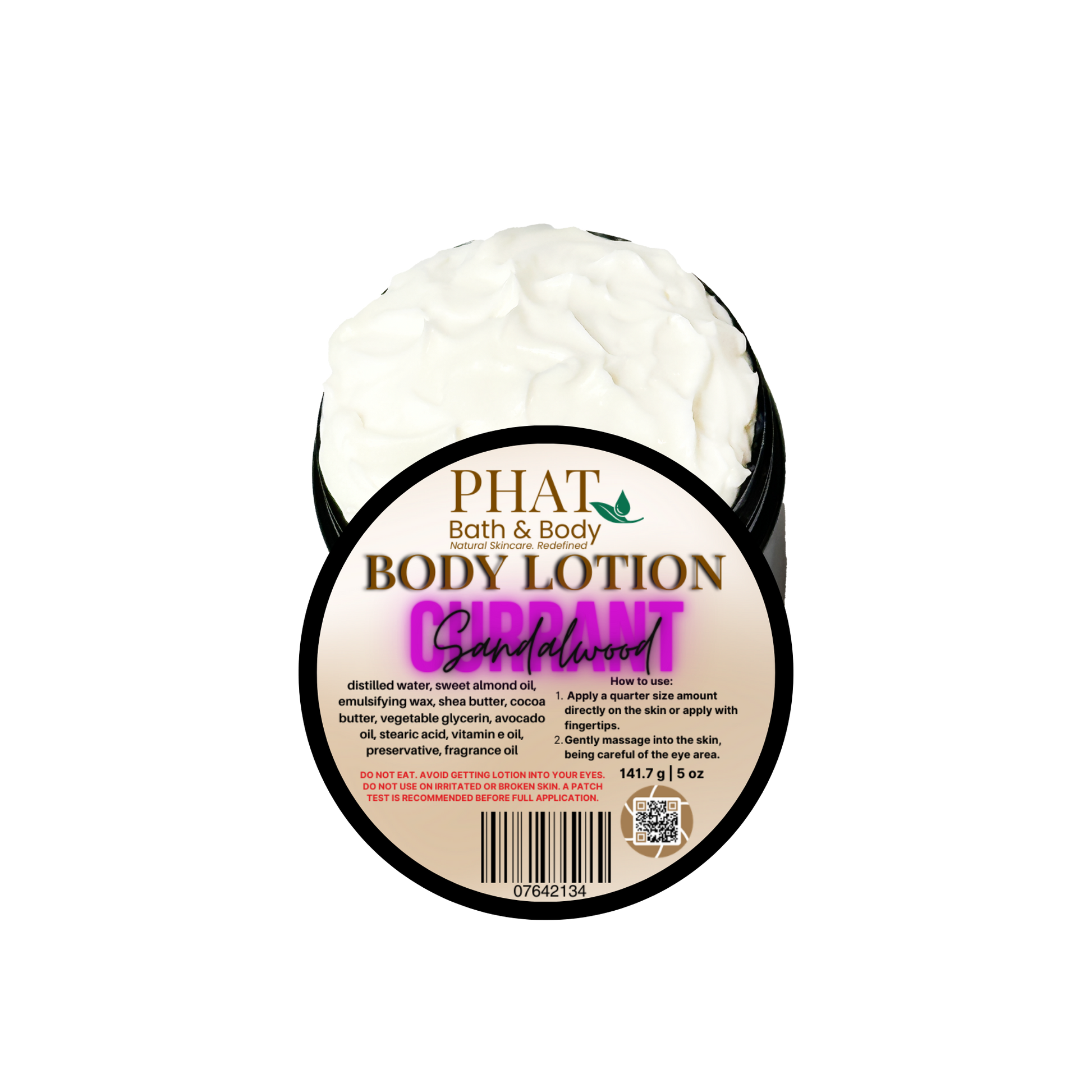 Body lotion container with 'Phat Bath & Body' branding on a white background