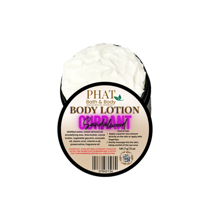 Body lotion container with 'Phat Bath & Body' branding on a white background