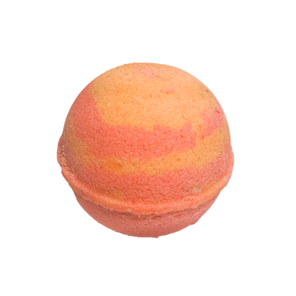 Orange and pink bath bomb on a white background