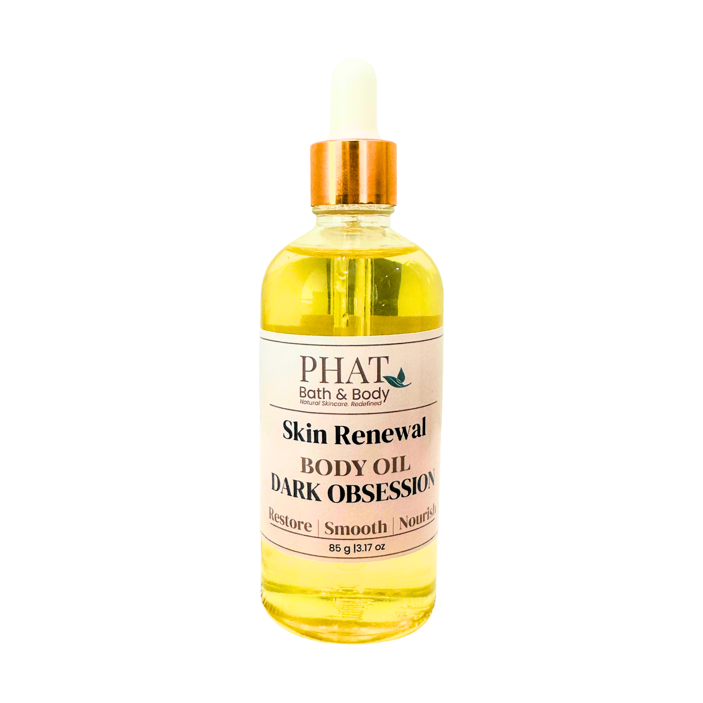 Bottle of Phat Bath & Body Skin Renewal Body Oil on a white background