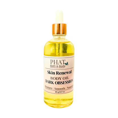 Bottle of Phat Bath & Body Skin Renewal Body Oil on a white background