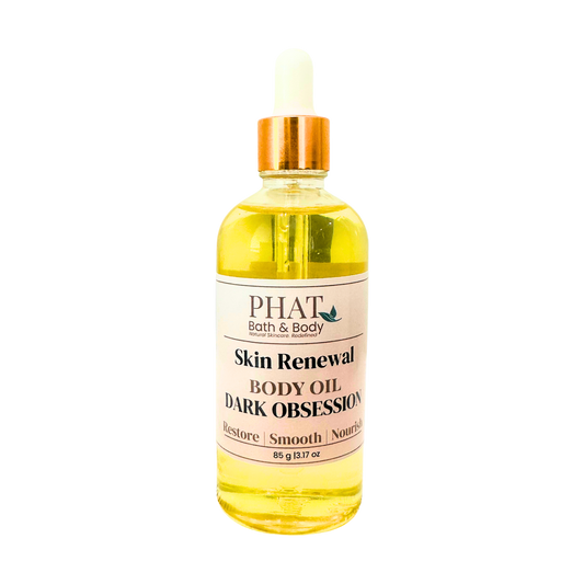 Bottle of Phat Bath & Body Skin Renewal Body Oil on a white background