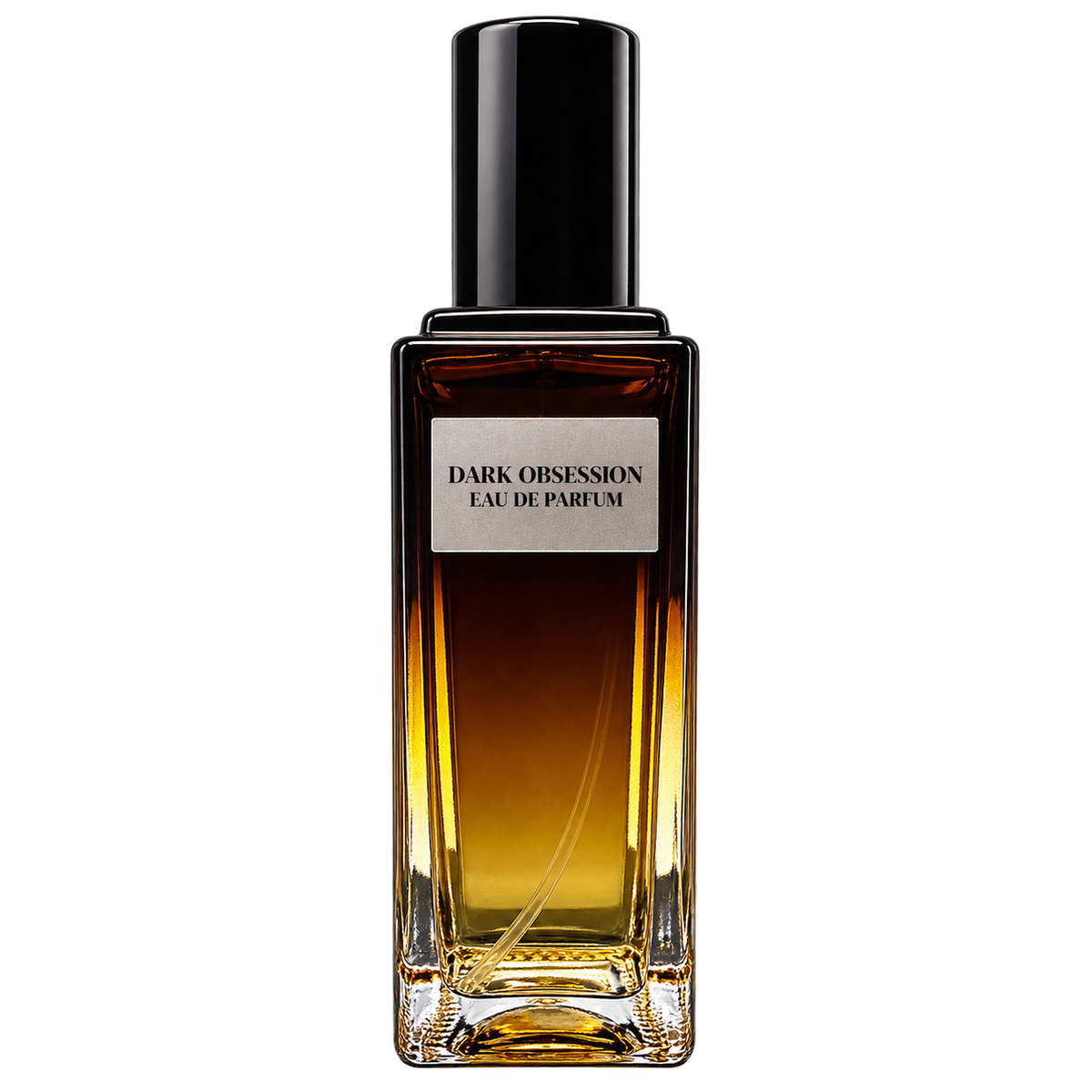 Dark Obsession women's Eau de Parfum by Phat Bath & Body, a 30 mL signature perfume in a tall amber-toned glass spray bottle with a black cap and tan label.