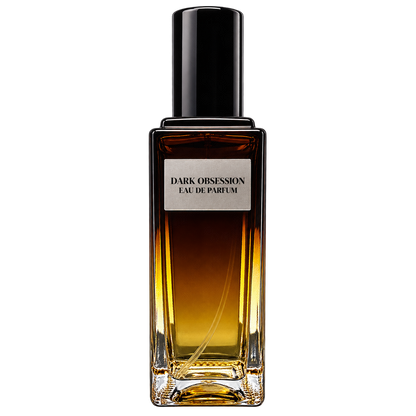 Dark Obsession women's Eau de Parfum by Phat Bath & Body, a 30 mL signature perfume in a tall amber-toned glass spray bottle with a black cap and tan label.