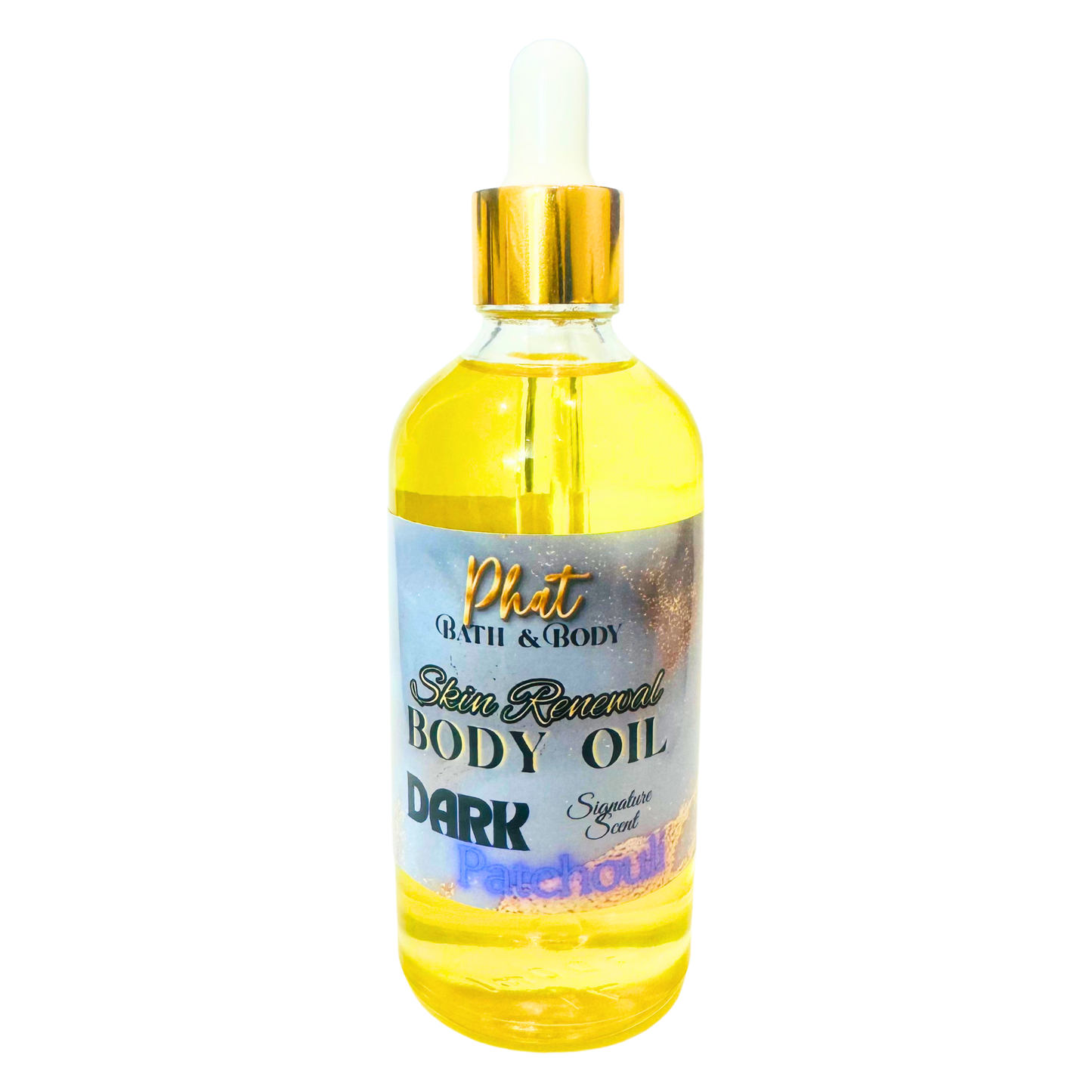 Bottle of Phat Bath & Body Skin Renewal Body Oil on a white background