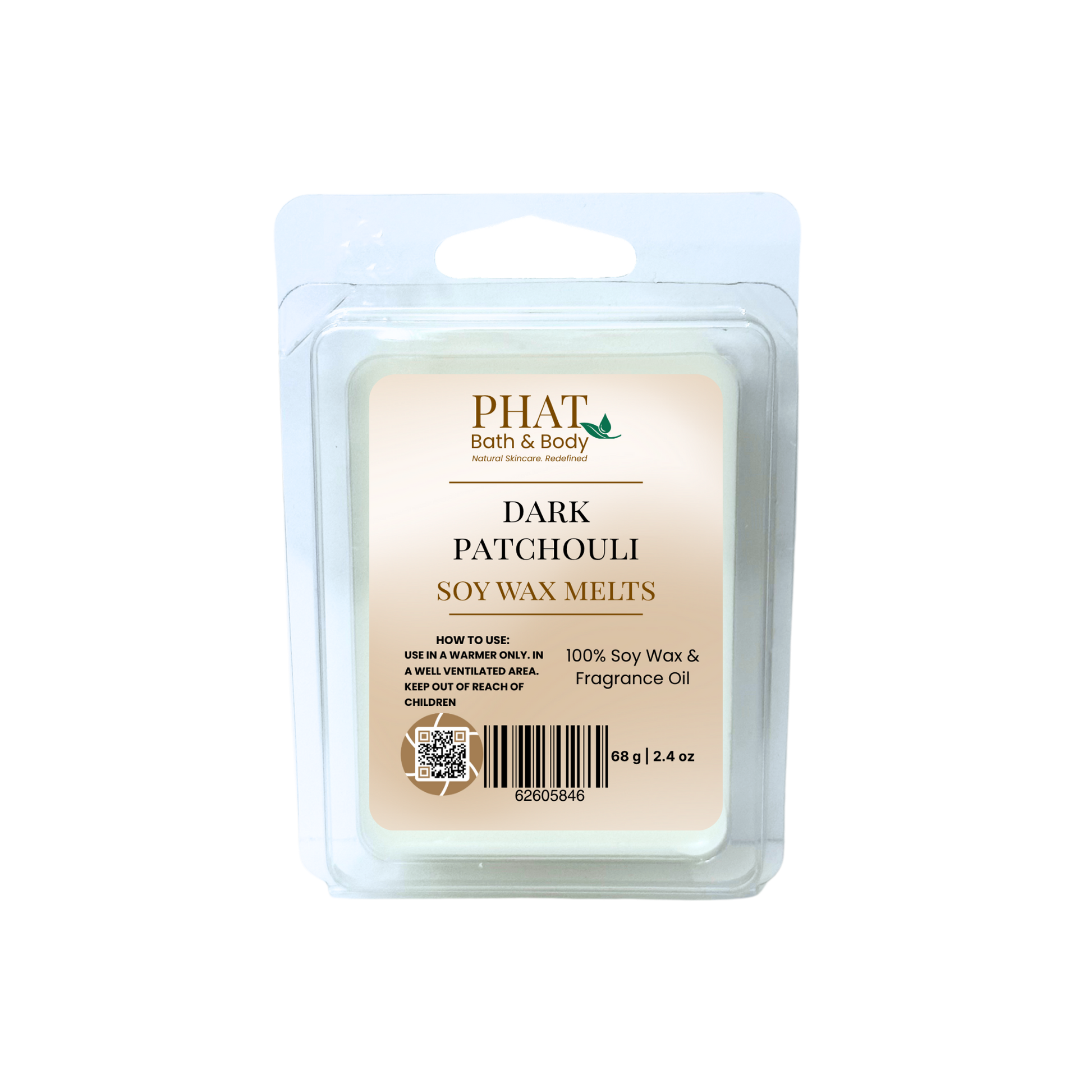 Pack of Phat Bath & Body Dark Patchouli soy wax melts on a white background