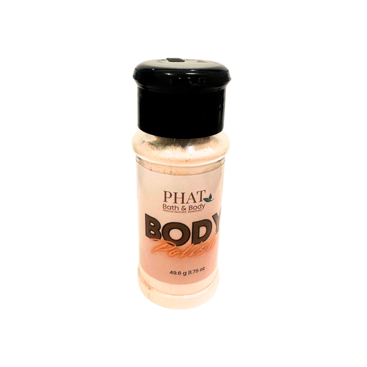 Bottle of 'Phat Bath & Body' body polish on a white background