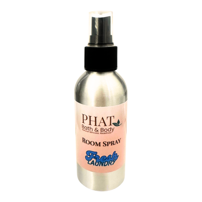 Room spray bottle with pink label on a white background