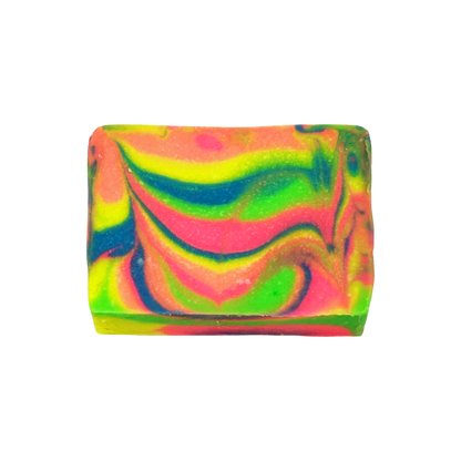 Colorful swirled soap bar on a white background
