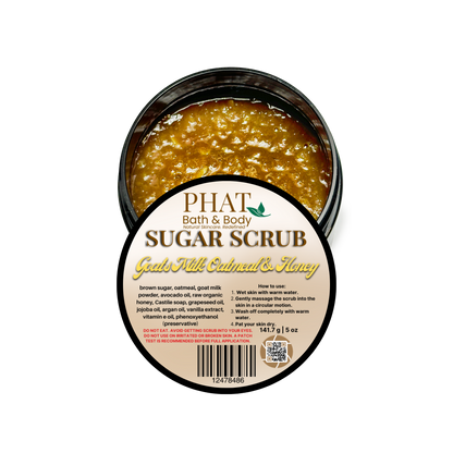 Jar of sugar scrub with a label on a white background