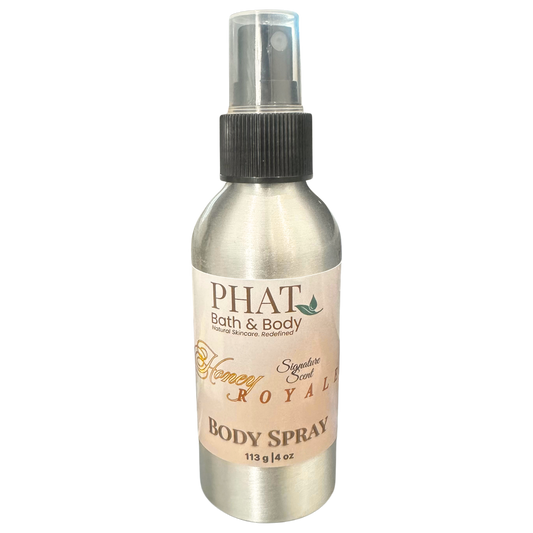 Body spray bottle with 'Phat Bath & Body' label on a white background