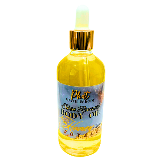 Bottle of Phat Bath & Body Honey Royale body oil on a white background