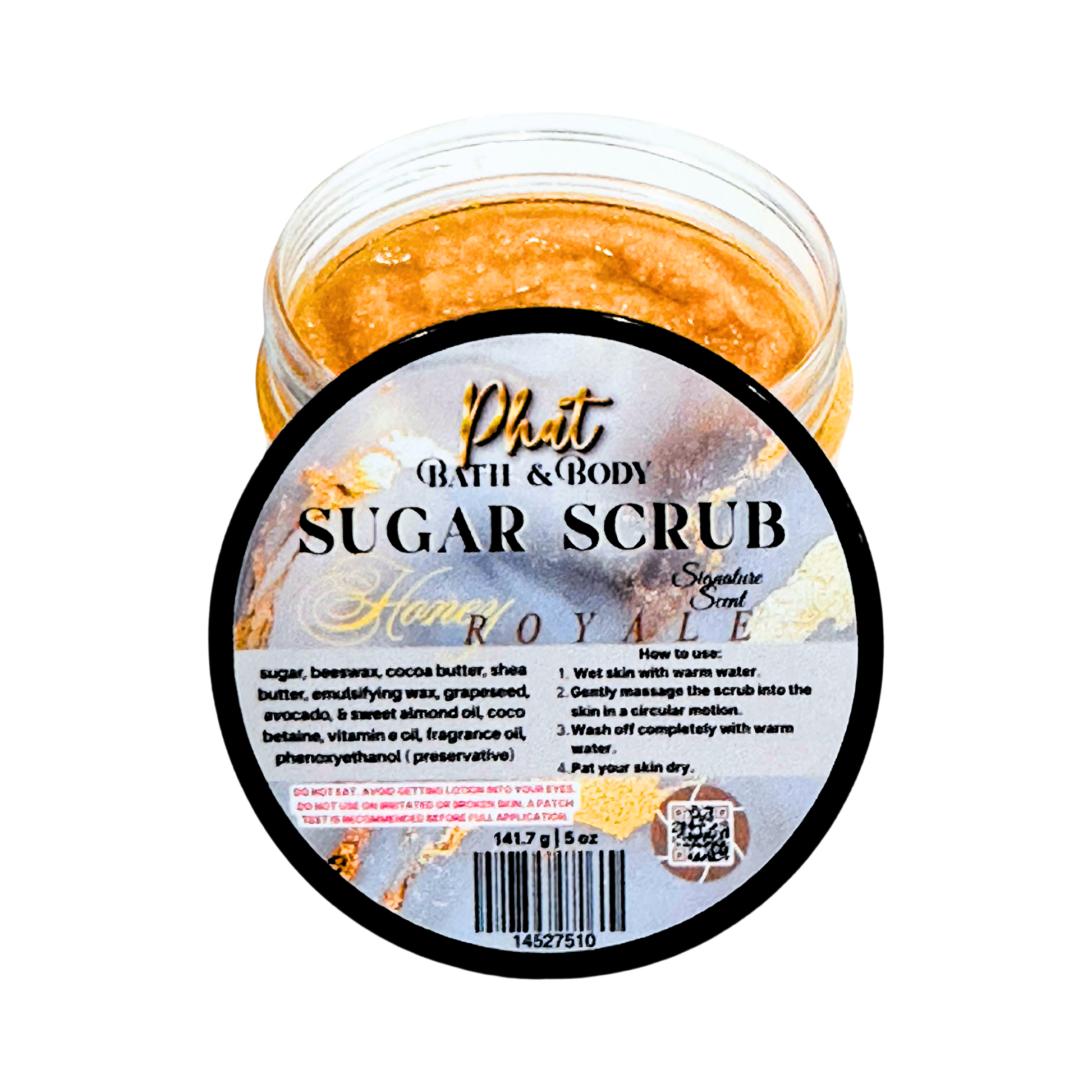 Jar of Phat Bath & Body Sugar Scrub with a label on a white background