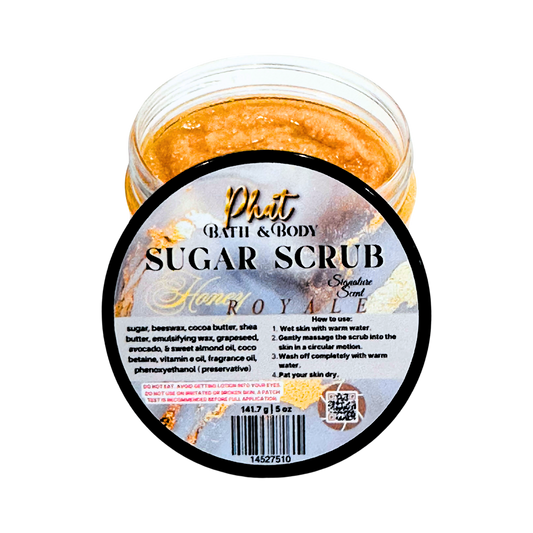 Jar of Phat Bath & Body Sugar Scrub with a label on a white background