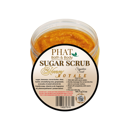Jar of Phat Bath & Body sugar scrub with a white background