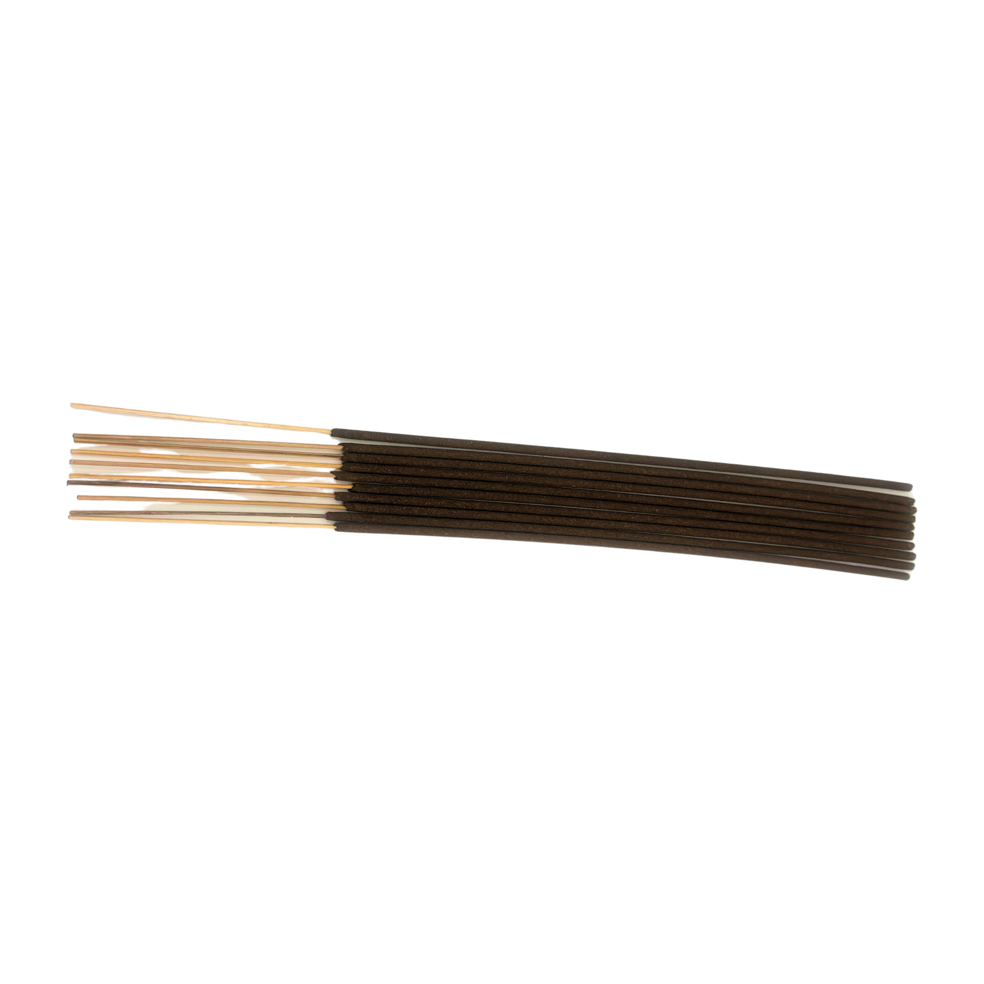 Incense sticks with black and gold tips on a white background