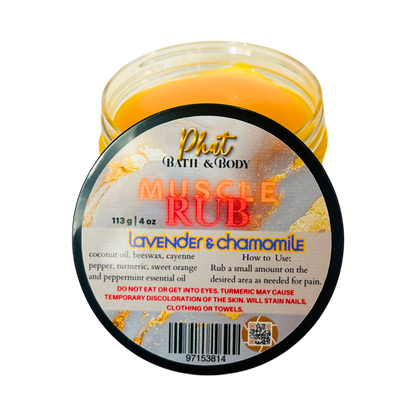 Jar of 'Muscle Rub' with label on a white background