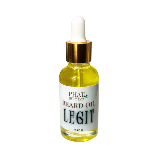 Bottle of Phat Bath & Body beard oil with dropper on a white background