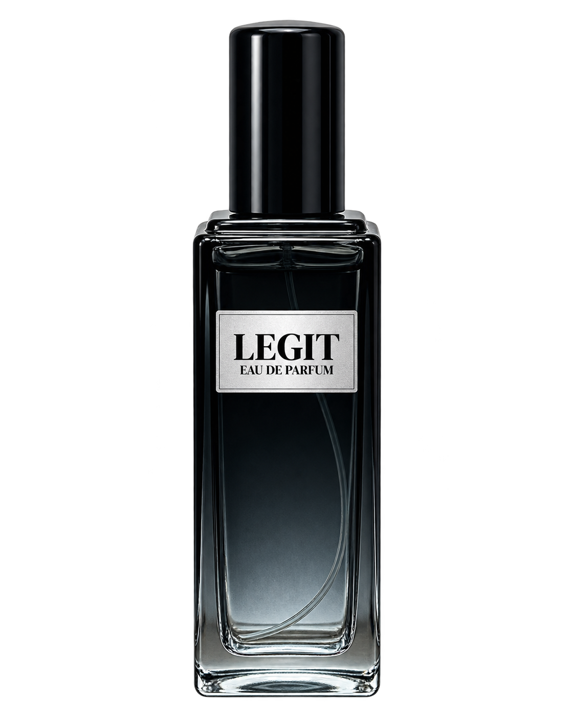 Legit men’s Eau de Parfum bottle with front label on a transparent background.