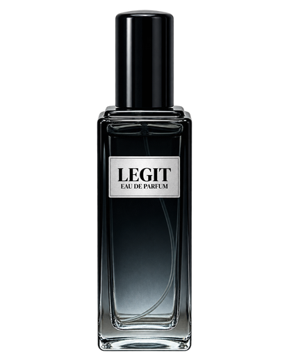 Legit men’s Eau de Parfum bottle with front label on a transparent background.