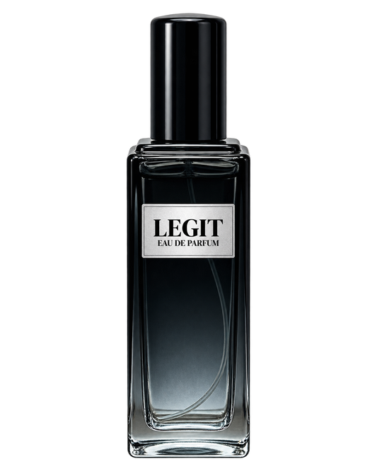 Legit men’s Eau de Parfum bottle with front label on a transparent background.
