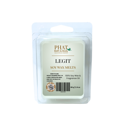 Pack of Phat Bath & Body soy wax melts labeled 'Legit' on a white background