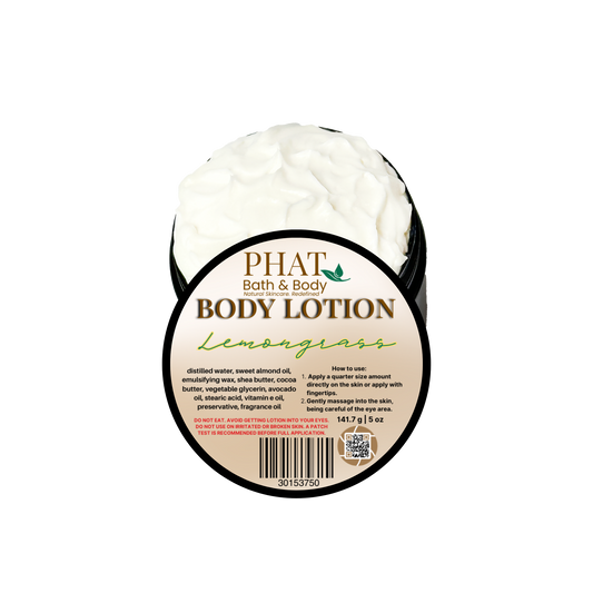 Body lotion container with 'Phat Bath & Body' branding on a white background