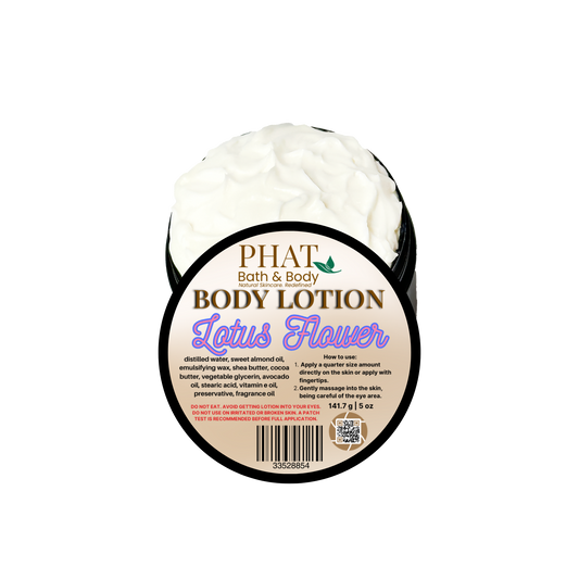 Body lotion container with 'Phat Bath & Body' branding on a white background
