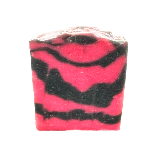 Phat Bath & Body Luna Aura handmade bar soap featuring vibrant pink and charcoal-black swirls, a textured top, and natural handcrafted details on a transparent background.