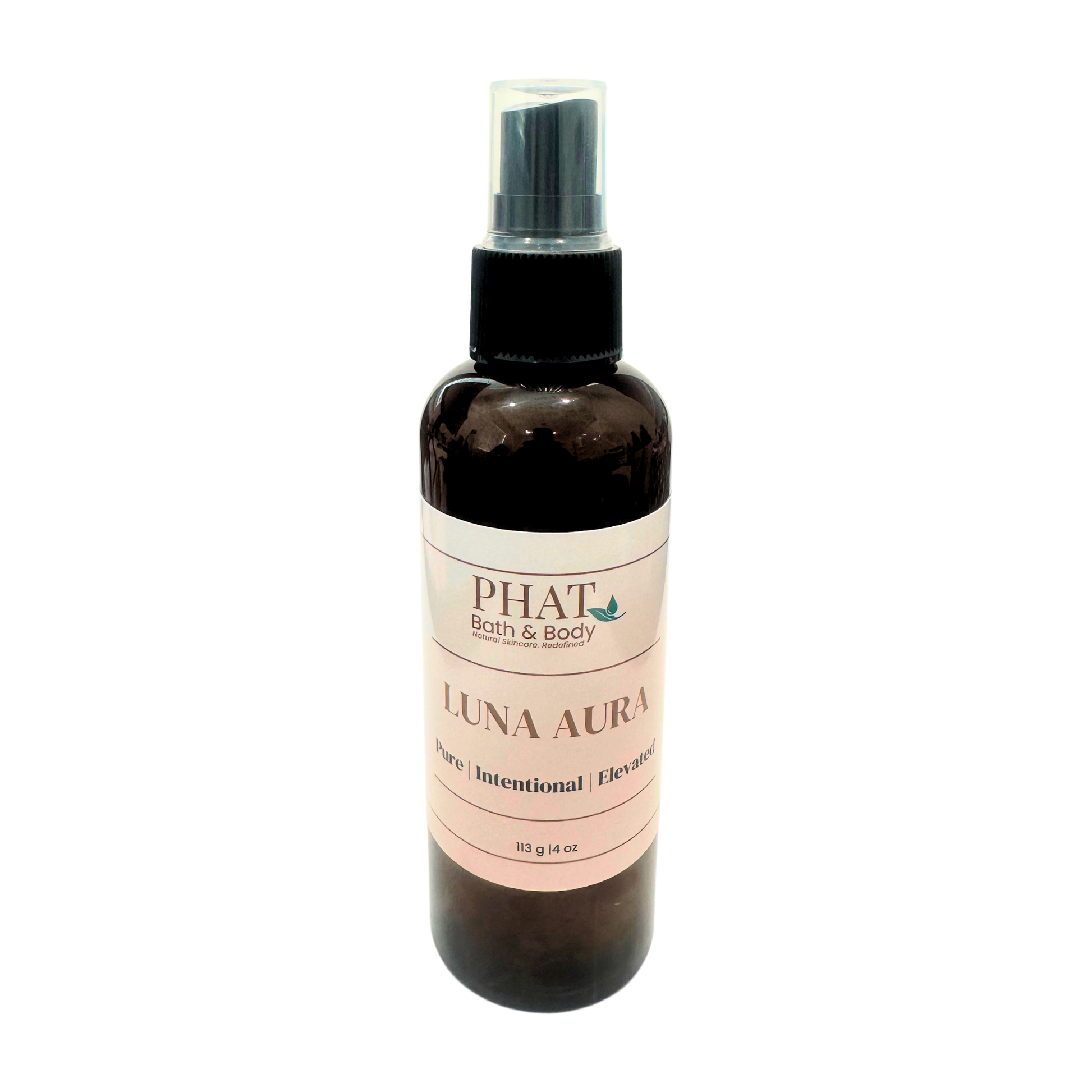 Bottle of 'Luna Aura' spray from Phat Bath & Body on a white background