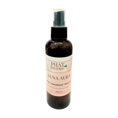 Bottle of 'Luna Aura' spray from Phat Bath & Body on a white background