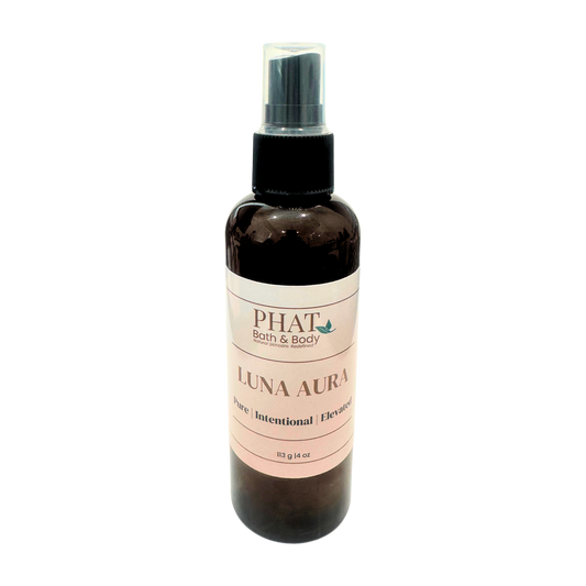 Bottle of 'Luna Aura' spray from Phat Bath & Body on a white background