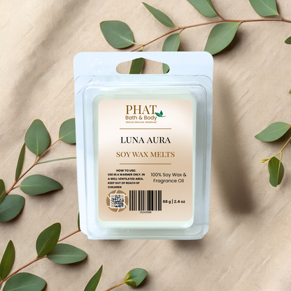 Pack of Phat Bath & Body soy wax melts on a textured beige surface