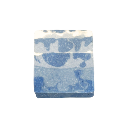 Blue and white soap bar on a white background