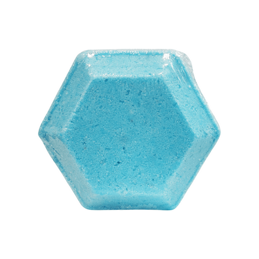 Hexagonal blue shower steamer on a white background