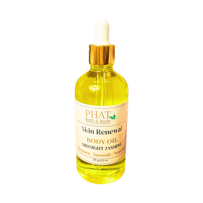 Bottle of Phat Bath & Body Skin Renewal Body Oil on a white background
