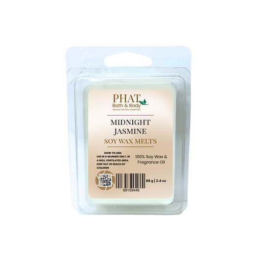 Midnight Jasmine soy wax melt package by Phat Bath & Body on a white background