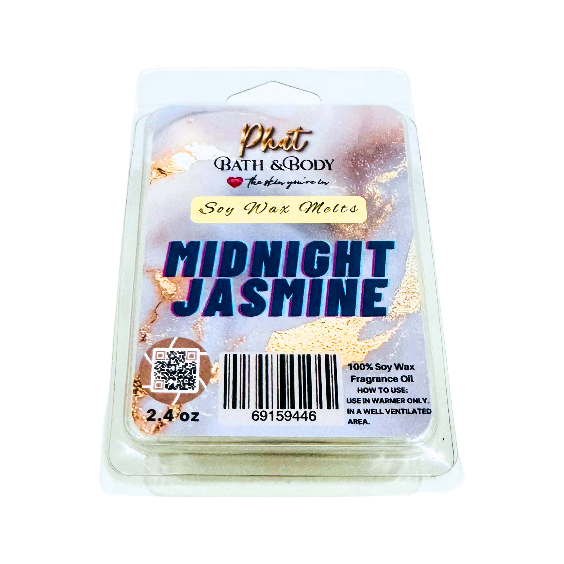 Plut Bath & Body Midnight Jasmine soy wax melt packaging on a white background
