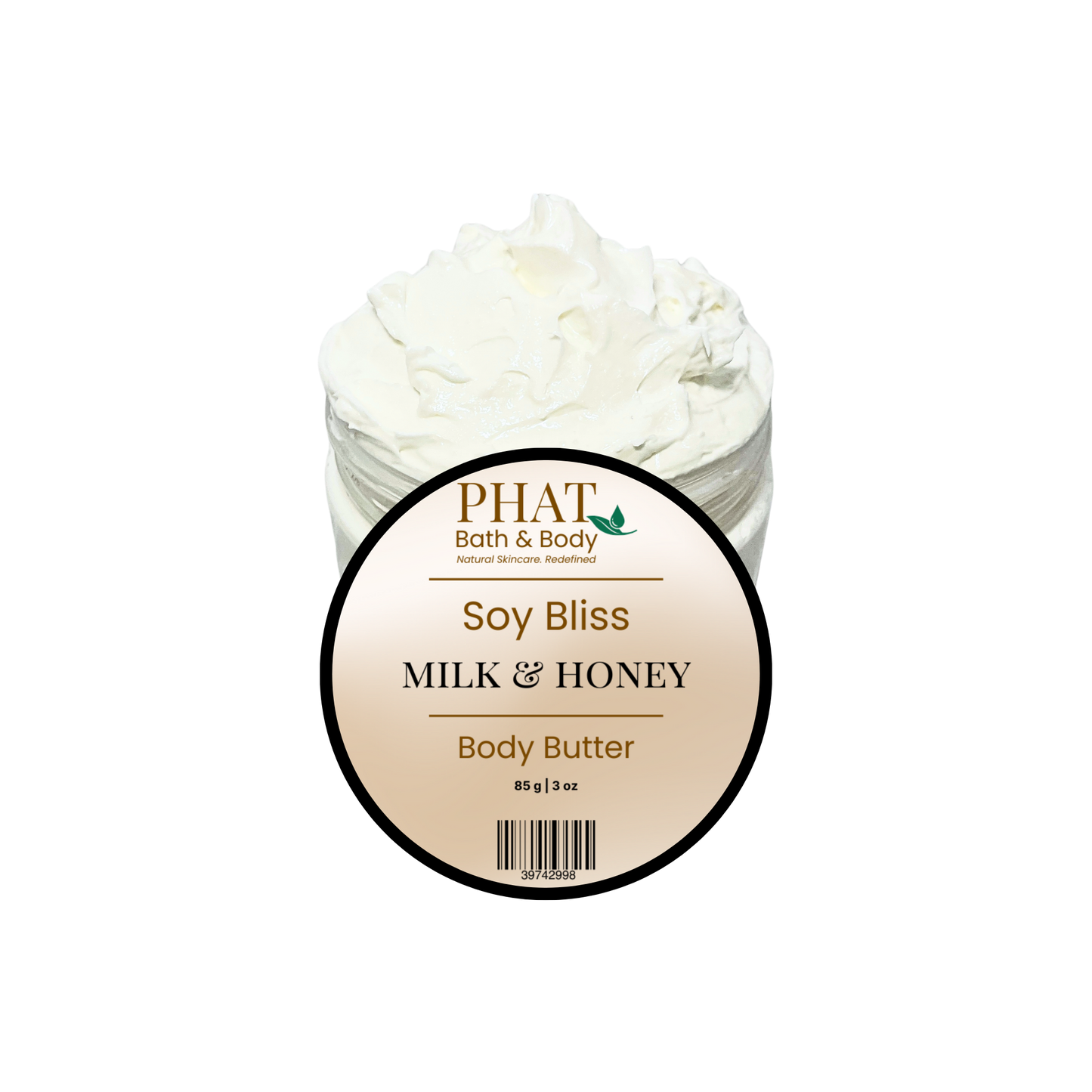 Jar of Phat Bath & Body Soy Bliss Milk & Honey Body Butter on a white background