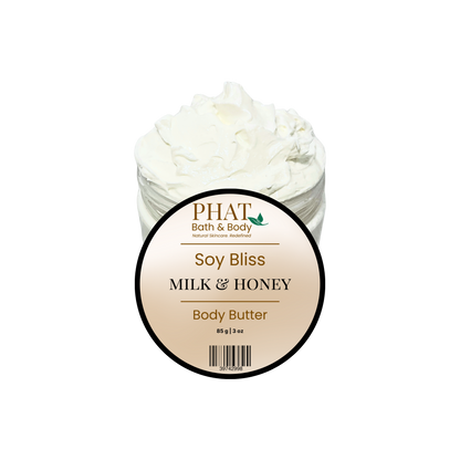 Jar of Phat Bath & Body Soy Bliss Milk & Honey Body Butter on a white background
