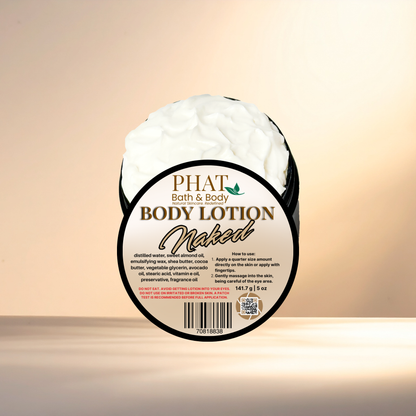 Body lotion container with 'Phat Bath & Body' label on a gradient background