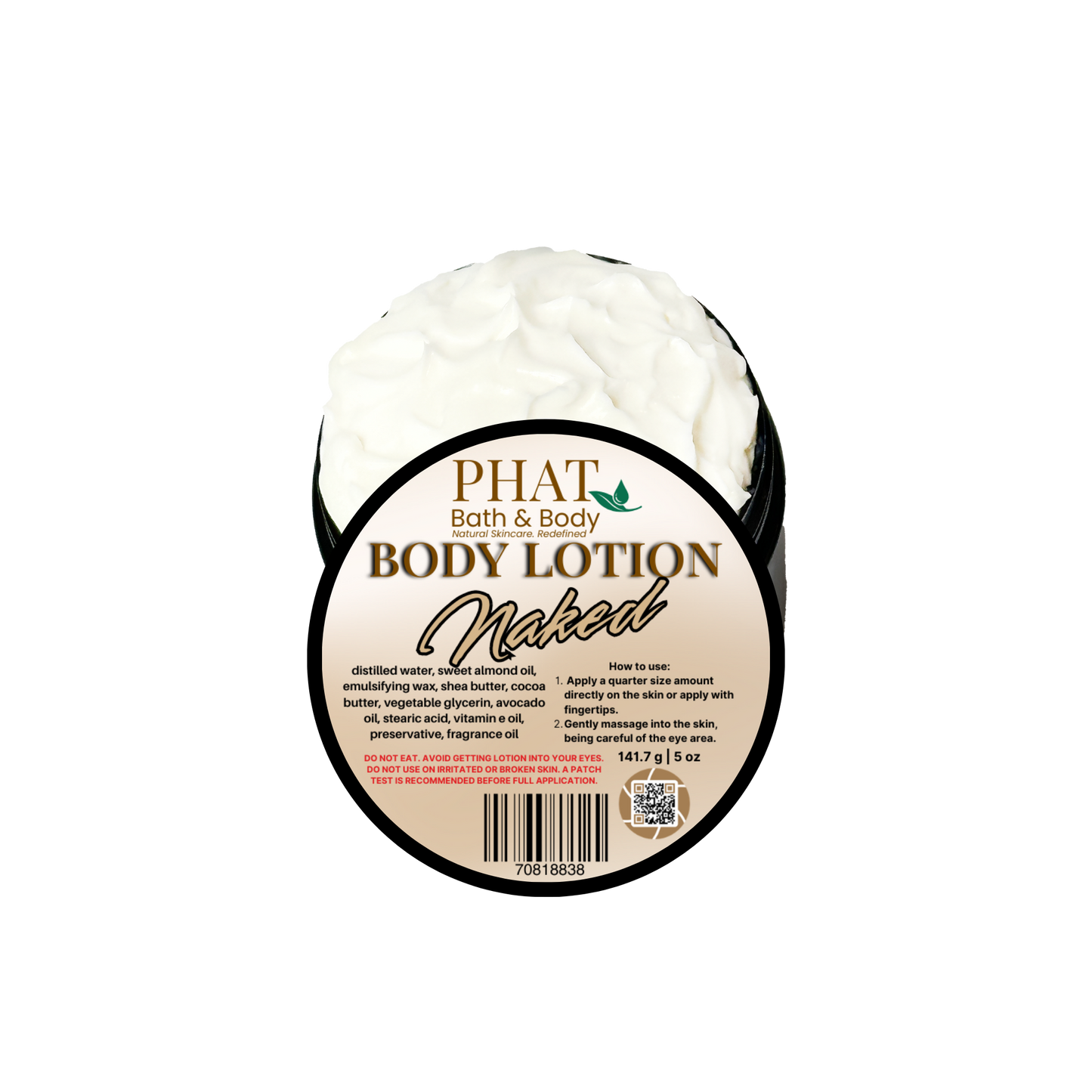 Body lotion with 'Phat Bath & Body' label on a white background