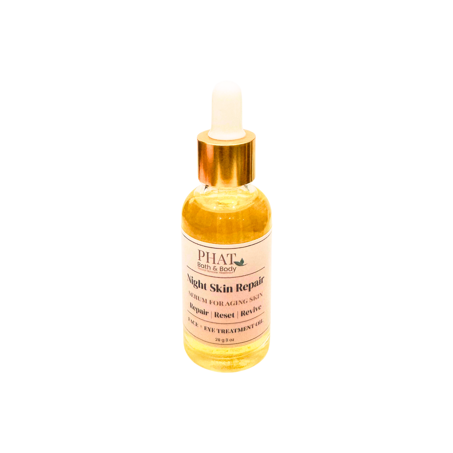 Bottle of night skin repair serum on a white background