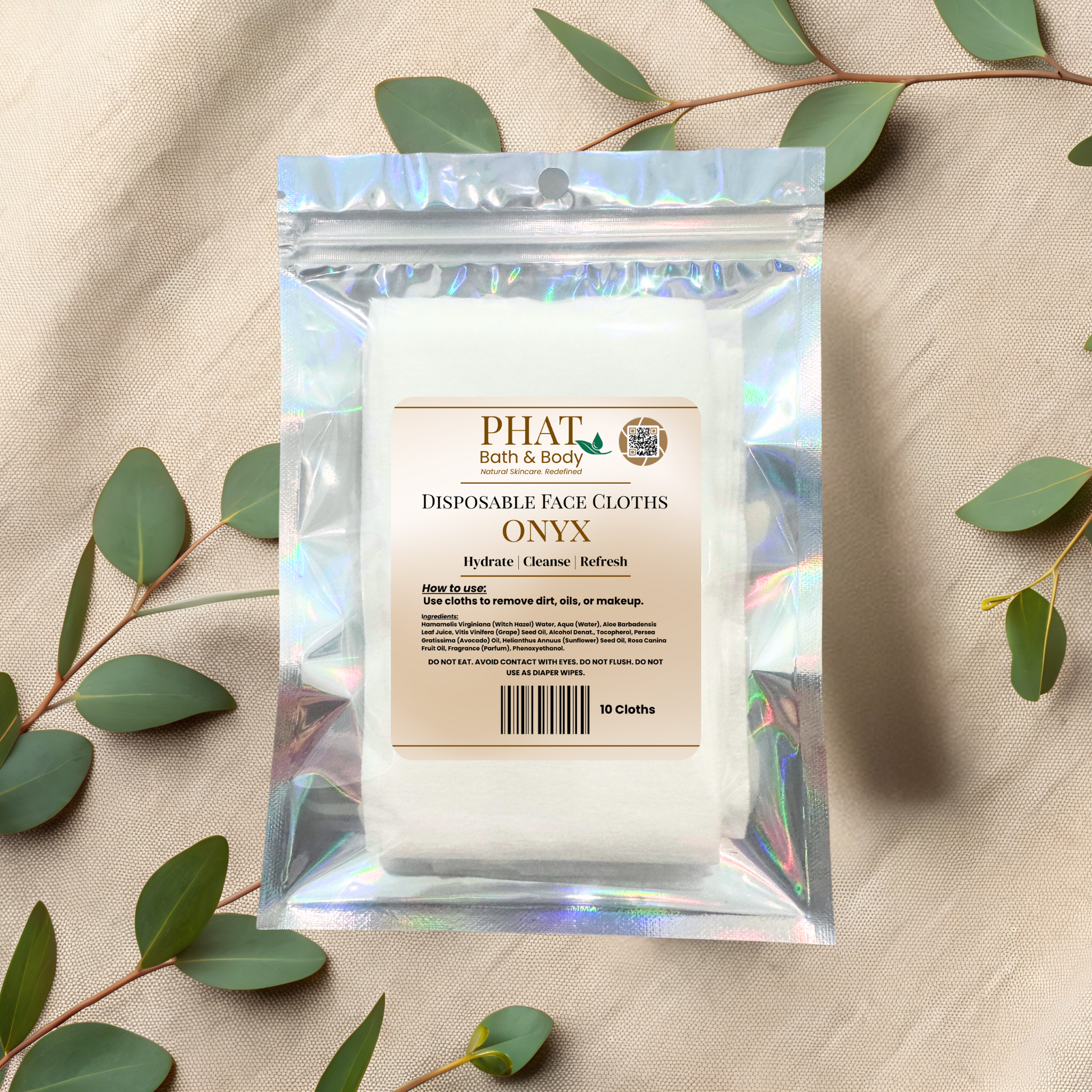 Onyx Disposable Facial Cloths with Rosehip Oil, Makeup Remover, 10 Cloths