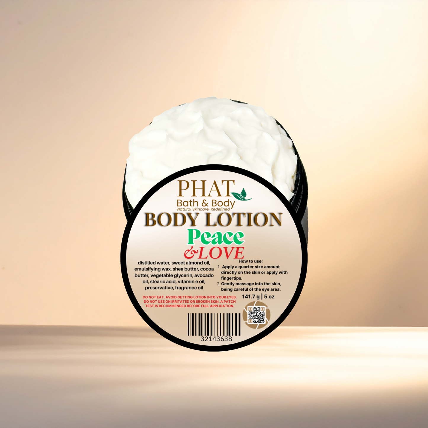 Body lotion container with 'Phat Bath & Body' label on a gradient background