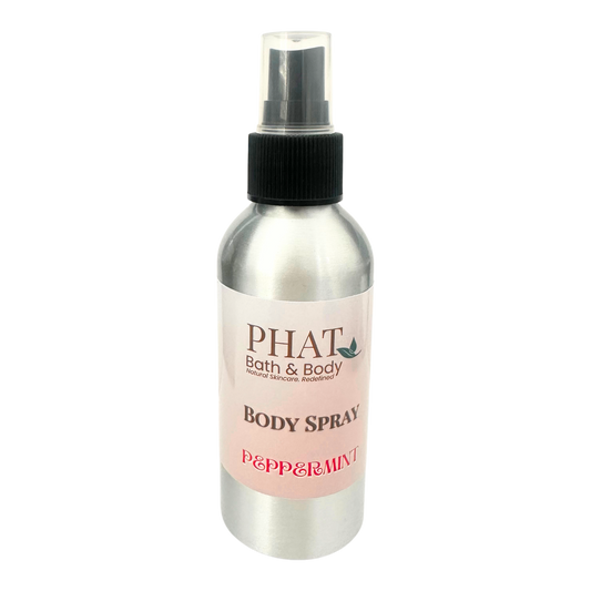 Body spray bottle with 'PHAT Bath & Body' label on a white background