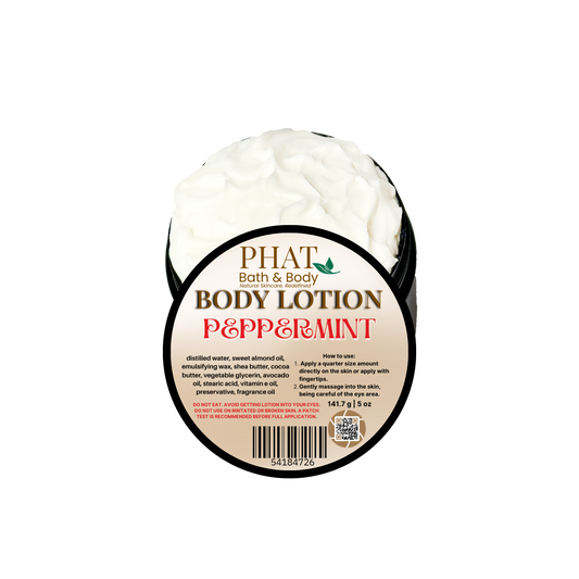Body lotion container with 'Phat Bath & Body' branding on a white background