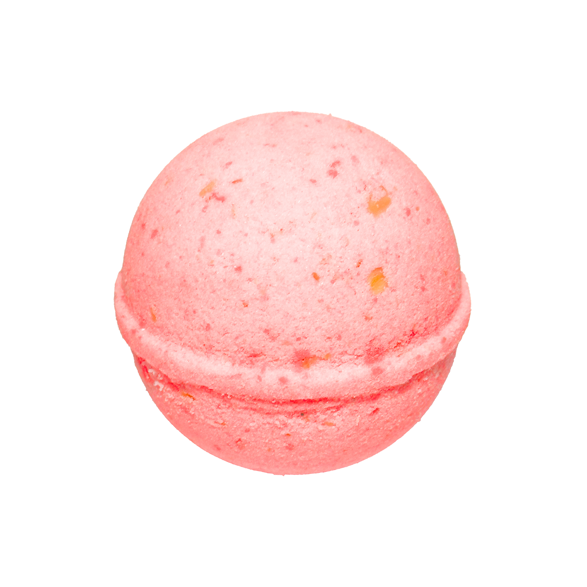 Pink bath bomb with speckles on a white background